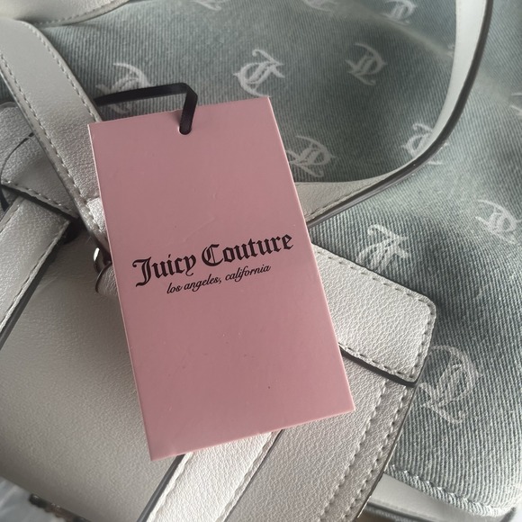 Juicy Couture Denim Monogram Backpack Rhinestone Logo White Trim NWT
